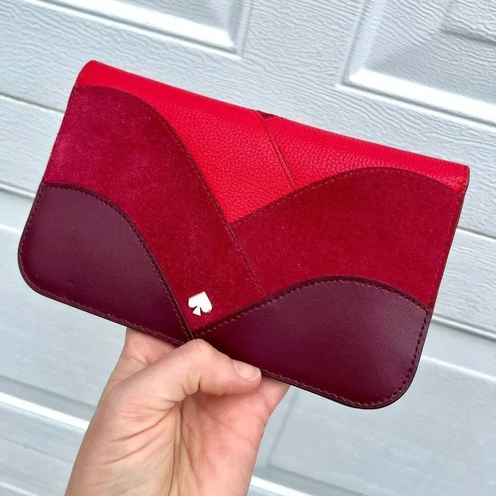 Kate Spade Nadine Patchwork Leather Clutch Wallet Red Pink Colorblock NWOT